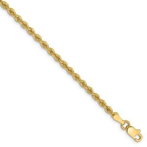 2.5mm, 14k Yellow Gold, Handmade Solid Rope Chain Bracelet, 7 Inch